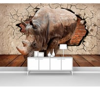 Фотообои животные "Носорог из пролома в стене с трещинами" 400x250 ШxВ ООО Первое ателье pw94459