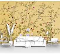 Фотообои "Птички на кустах с розочками в китайском стиле" 300x225 ШxВ ООО Первое ателье pw94070-3