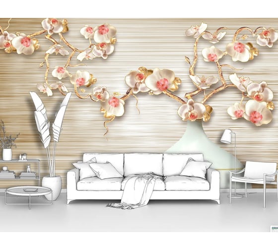 Фотообои цветы "Ваза с цветами на длинных стеблях " 300x180 ШxВ ООО Первое ателье pw73803-3