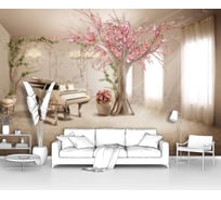 Фотообои "Комната с белым роялем и цветущей сакурой" 300x205 ШxВ ООО Первое ателье pw73886-3