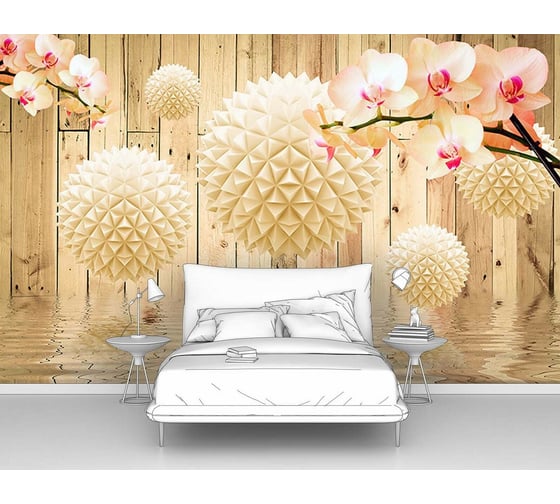 Фотообои 3d абстракции "Шары-ежи над водой на фоне забора" 400x250 ШxВ ООО Первое ателье pw96154-4