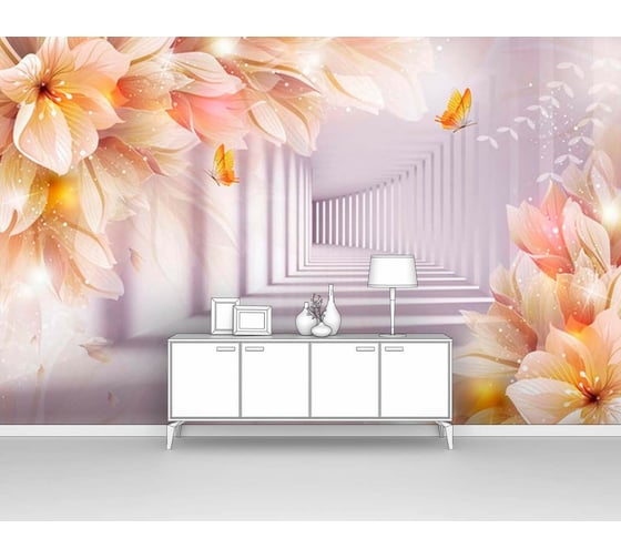 Фотообои 3d абстракции "Уходящий тоннель и цветы" 160x100 ШxВ ООО Первое ателье pw95173-1 1