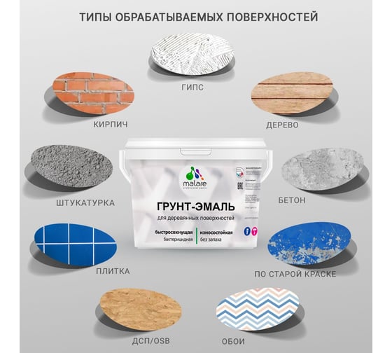 Грунт-эмаль MALARE 3 в 1 для деревянных поверхностей, васаби, 10 кг 7930085240158