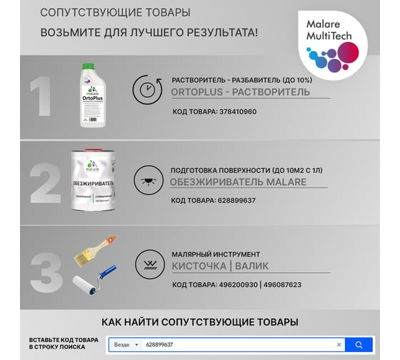 Грунт-Эмаль MALARE 3 в 1 по ржавчине, акриловая, красный, матовая, 1,25 кг 7930085241223