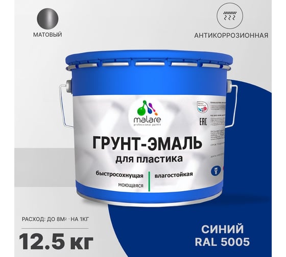 Грунт - эмаль MALARE для пластика, синий, 12.5 кг 7930085242459