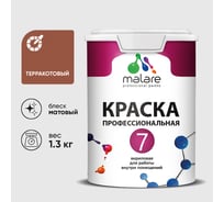 Краска для стен, потолков и обоев MALARE Евро 7, терракотовый, 1,3 кг 2021721894004 КЕВРО7ТЕРМ0130