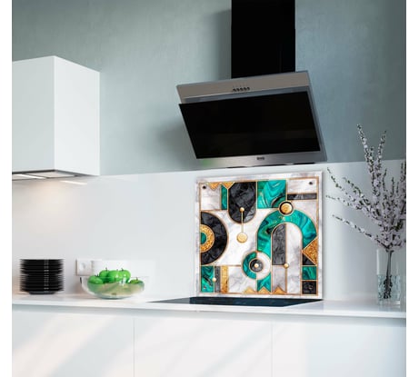 Кухонный фартук на стену Оптион Арт-деко на мраморе (панель из закаленного стекла; 600x600 мм) 82247