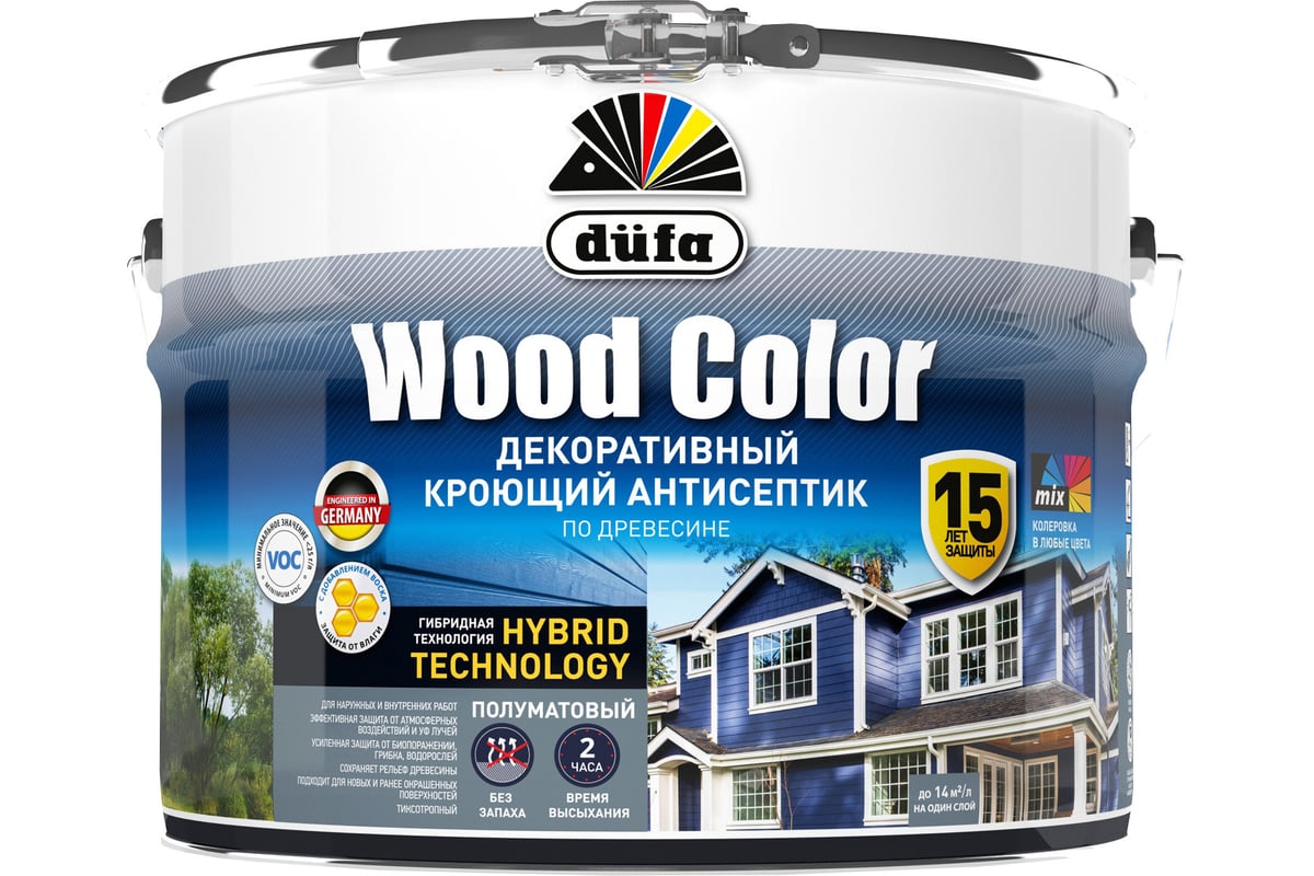 Кроющий антисептик Dufa WOOD COLOR лунная ночь 9 л МП00-007423 - выгодная  цена, отзывы, характеристики, фото - купить в Москве и РФ