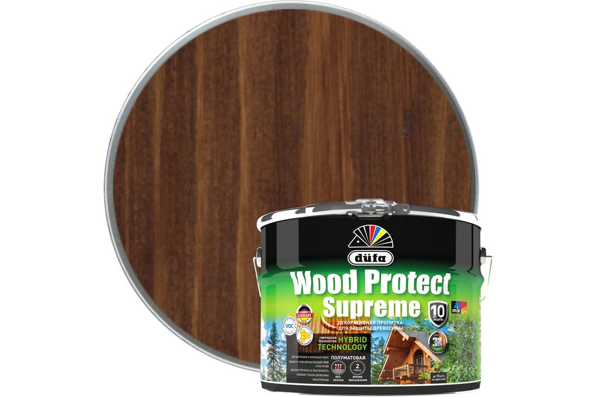 Пропитка Dufa WOOD PROTECT Supreme, орех 9 л МП00-008392 - выгодная цена,  отзывы, характеристики, фото - купить в Москве и РФ