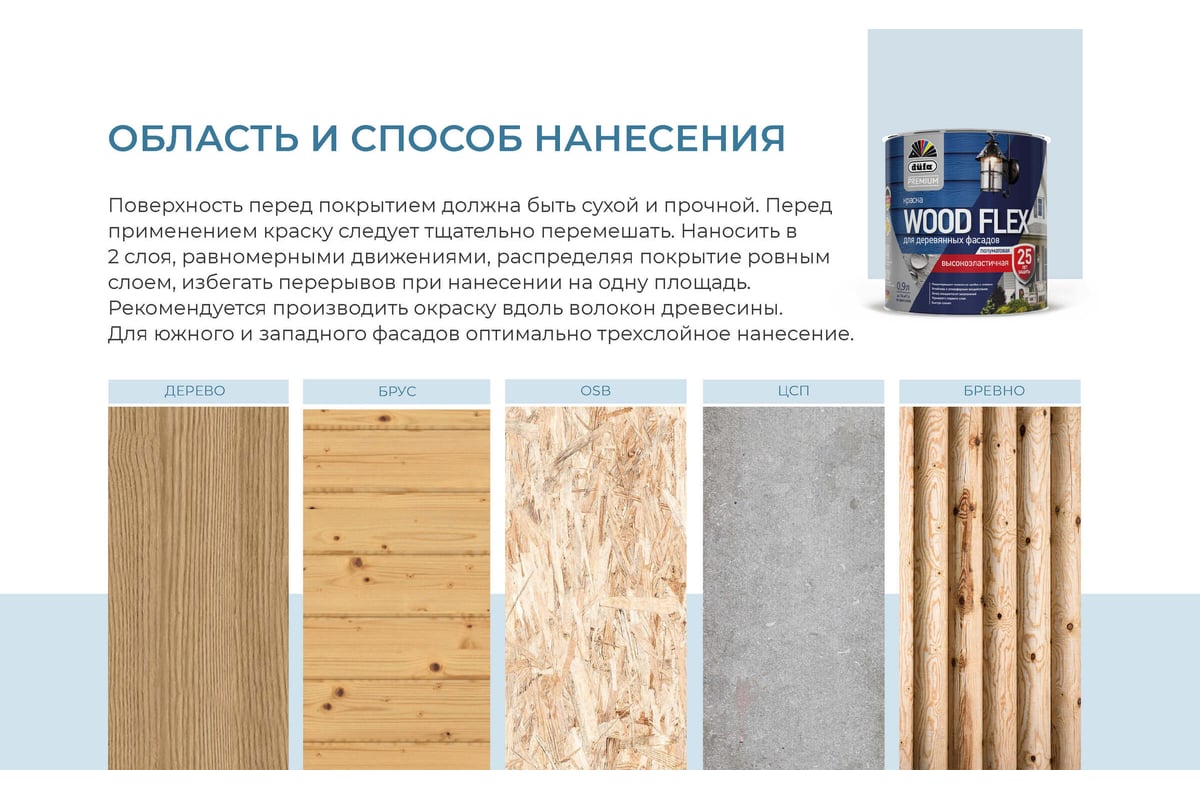 Premium ВД краска Dufa WOODFLEX высокоэластичная для деревянных фасадов  база 1 NEW 0,9 л МП00-007346