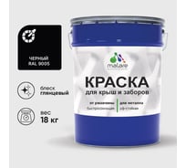 Краска по металлу MALARE для крыш и заборов, по ржавчине, быстросохнущая, износостойкая, глянцевый, черный, 18 кг , 2013933021002