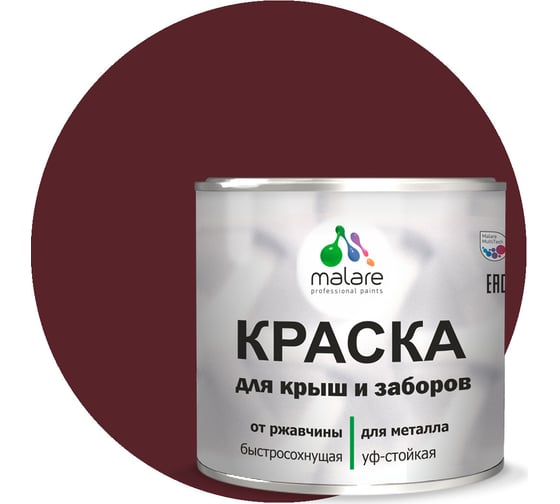 Краска MALARE для металлических заборов, матовый, вишнево-бордовый, 1,25 кг 2013932622002