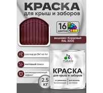 Краска по металлу MALARE для крыш и заборов, по ржавчине, быстросохнущая, износостойкая, матовая, вишнево-бордовый, 2,5 кг КМЗ3005М0250