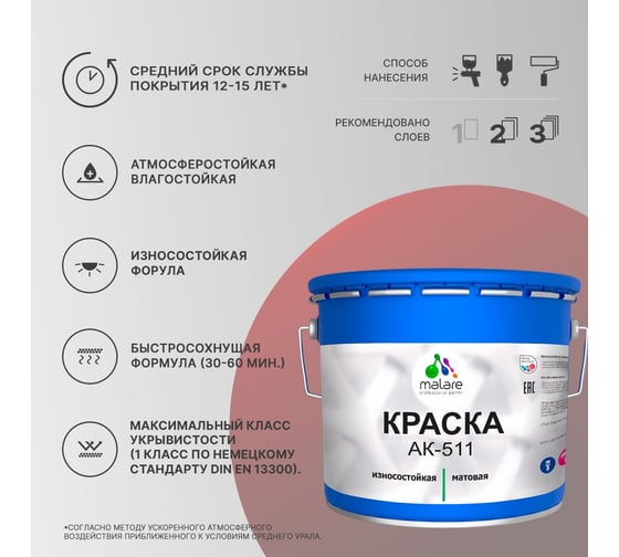 Краска для дорожной разметки MALARE АК-511 (синий; 12.5 кг) 2014697221004