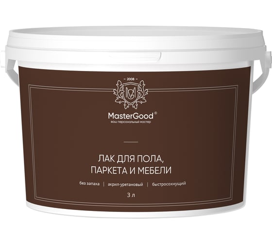 Лак для пола, паркета и мебели акрил-уретановый полуматовый MasterGood MG 3 л MG- ЛАК_МЕБ-3/М