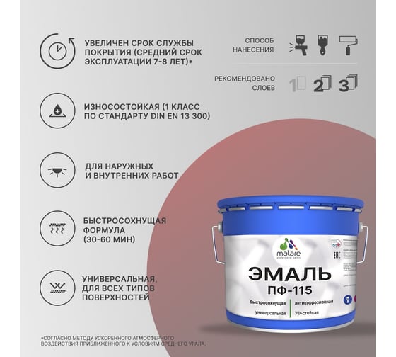 Эмаль MALARE ПФ-115 для всех типов поверхностей, зеленый, 12,5 кг 2005129243008