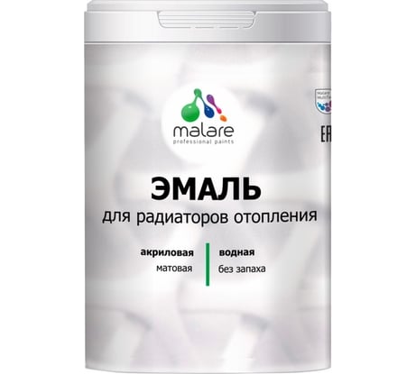 Эмаль EcoCorr MALARE для труб и радиаторов отопления, для батарей, водная акриловая без запаха матовая, белый, 1 кг ЭЭКОБЕЛМ0100