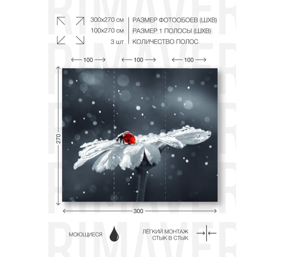 Виниловые фотообои на флизелиновой основе PRIMAVERA Божья коровка PV-1218-P3