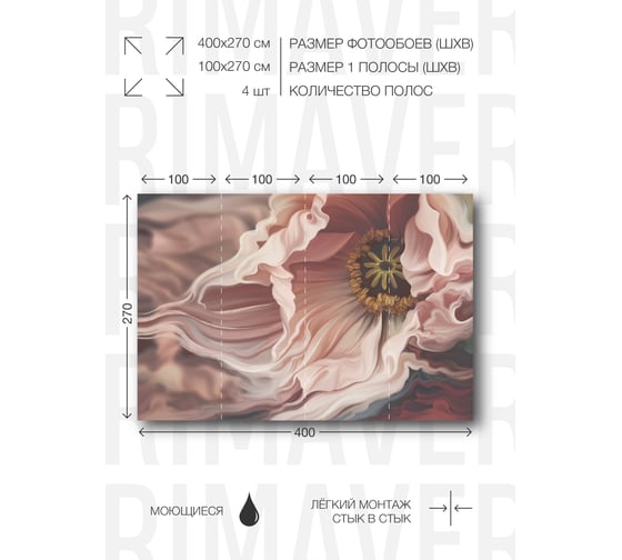Виниловые фотообои на флизелиновой основе PRIMAVERA Цветочная иллюстрация PV-1223-P4
