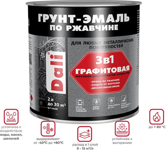 Графитовая грунт-эмаль по ржавчине DALI 3 в 1 темная медь, 10 л 221462