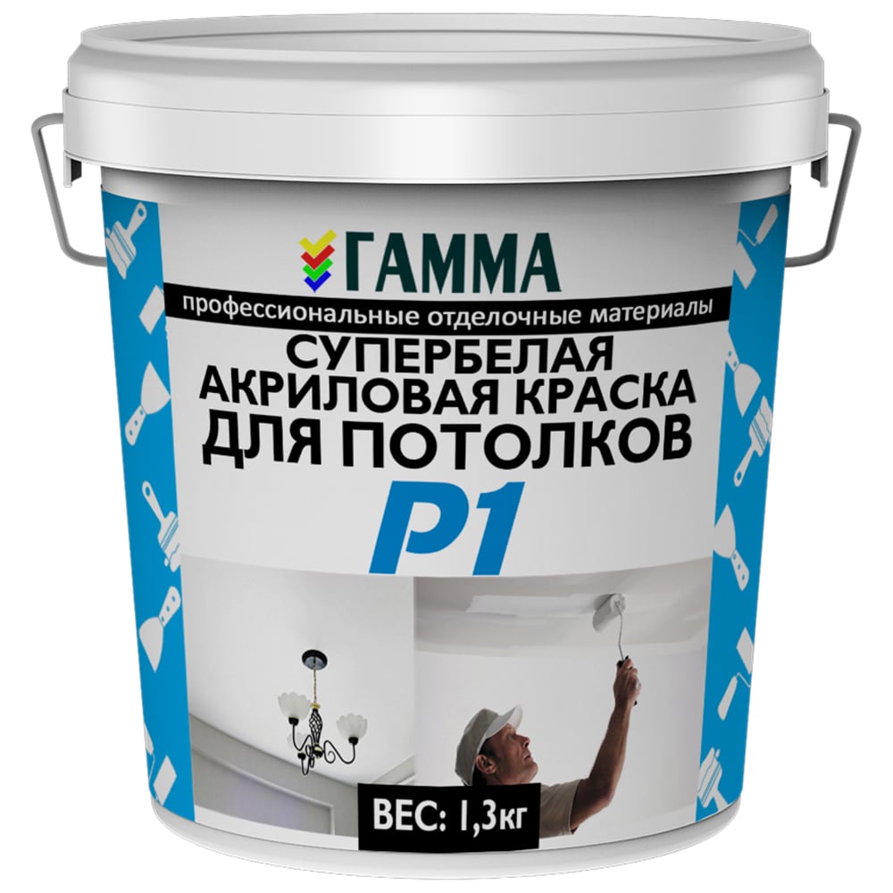 Акриловая краска ГАММА для потолков, 1.3 кг 233933 - выгодная цена ...
