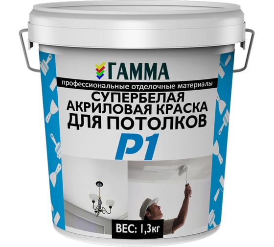 Акриловая краска ГАММА для потолков, 1.3 кг 233933 1