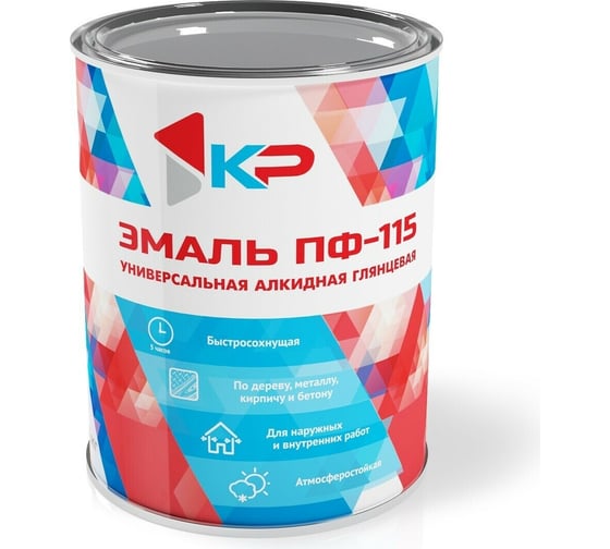 Краска быстросохнущая, атмосферостойкая КР ПФ-115 ярко-зеленая, 0,8 кг 4610044290570