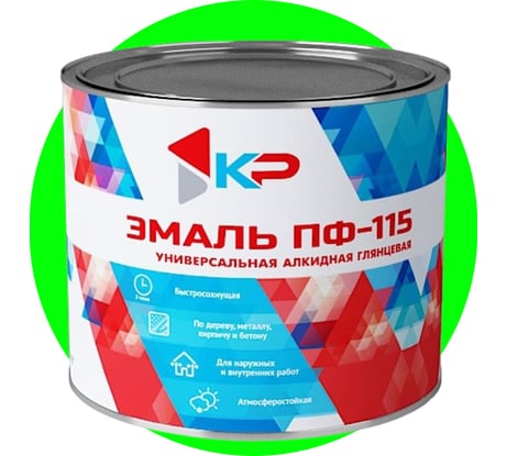 Краска быстросохнущая, атмосферостойкая КР ПФ-115 ярко-зеленая, 1,8 кг 4610044290747