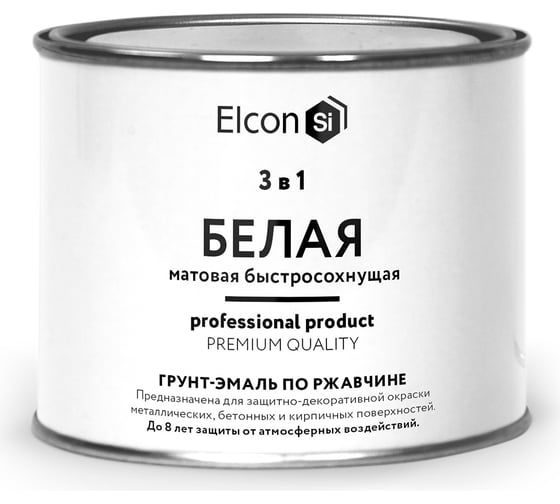 Быстросохнущая грунт-эмаль по металлу Elcon (3 в 1 по ржавчине; матовая; белая; 0,4 кг) 00-00462640 1