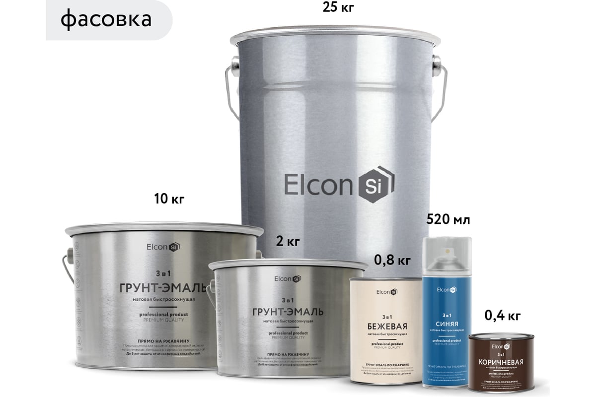 Быстросохнущая краска по металлу Elcon (3 в 1 по ржавчине; матовая ...