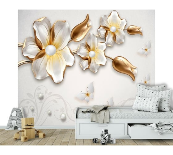 Фотообои DIVINO Белые бабочки с цветами, 300x270 см T-029