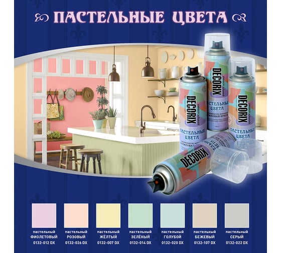 Аэрозольная акриловая краска Decorix Пастельные цвета (универсальная; матовая; пастельный желтый; 335 мл) 0132-007 DX