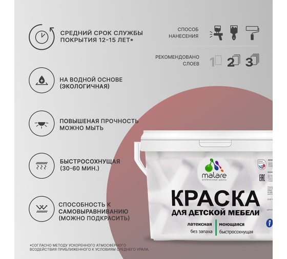 Краска для детской мебели MALARE (латексная; моющаяся; черный; 10 кг) 2036768286590