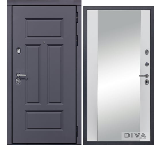 Дверь DIVA 47 2050x960 мм Зеркало Правая Ясень графит - Д15 Белый Софт УТ-00073562 1