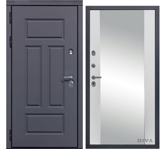 Дверь DIVA 47 2050x960 мм Зеркало Левая Ясень графит - Д15 Белый Софт УТ-00074017