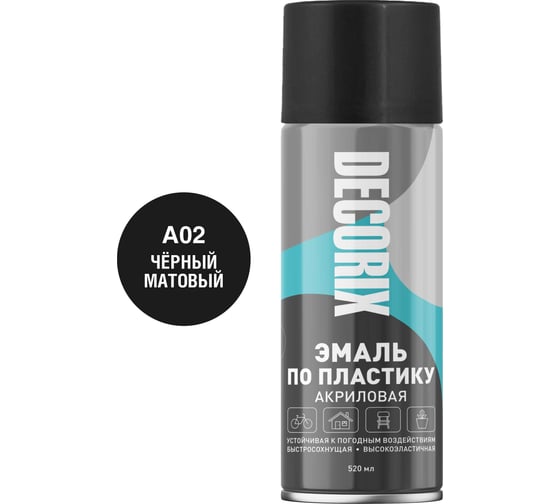 Аэрозольная эмаль по пластику Decorix (черный; матовый; 520 мл) 0117-02 DX 1