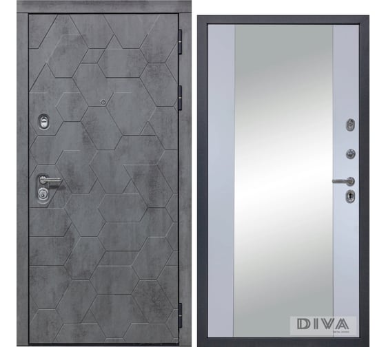 Дверь DIVA 51 2050x960 мм Зеркало Правая Бетон темный - Д15 Силк маус УТ-00074340 1