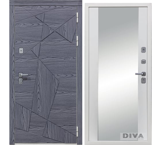 Дверь DIVA 97/3 Зеркало 2050x860 мм Правая Дуб Графит - Д15 Белый Софт УТ-00074912