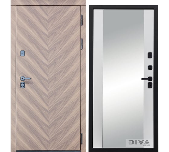 Дверь DIVA 98 Зеркало 2050x860 мм Правая Орех шоколадный - Д15 Белый Софт УТ-00075873