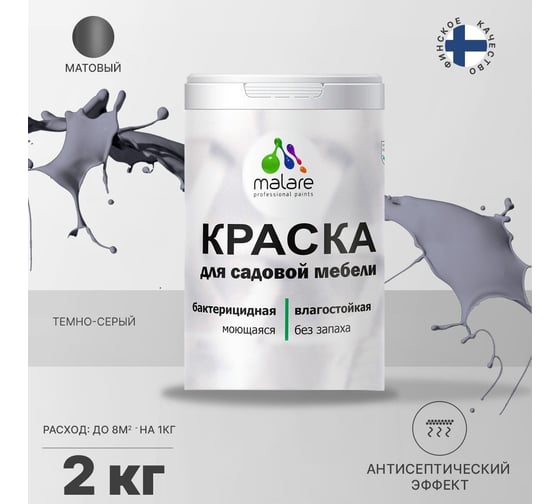 Краска для садовой мебели MALARE (с антисептическим эффектом; темно-серый; 2 кг) 2036769880957