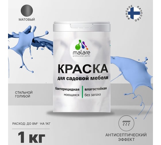 Краска для садовой мебели MALARE (с антисептическим эффектом; стальной голубой; 1 кг) 2036769880797