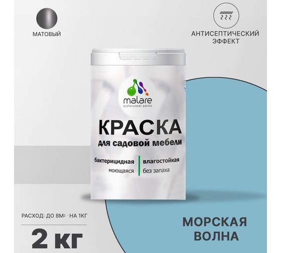 Краска для садовой мебели MALARE (с антисептическим эффектом; морская волна; 2 кг) 2036770731903