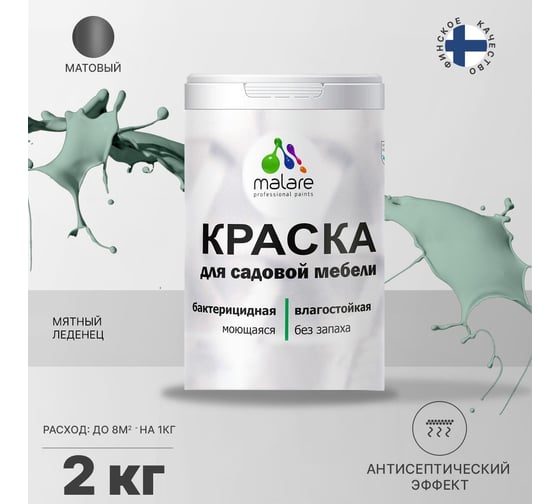 Краска для садовой мебели MALARE (с антисептическим эффектом; мятный леденец; 2 кг) 2036770732009