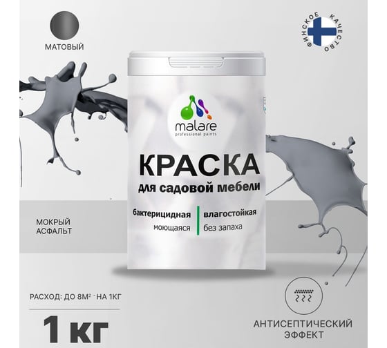 Краска для садовой мебели MALARE (с антисептическим эффектом; мокрый асфальт; 1 кг) 2036770732146