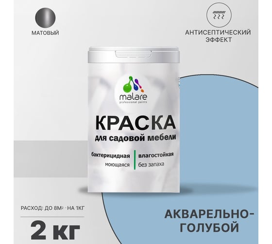 Краска для садовой мебели MALARE (с антисептическим эффектом; акварельно-голубой; 2 кг) 2036768316051