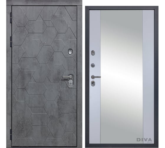 Дверь DIVA 51 Зеркало 2050x960 мм Левая Бетон темный - Д15 Силк маус УТ-00075382