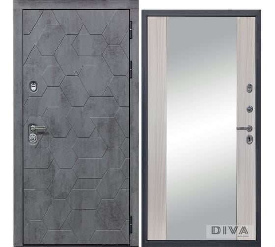 Дверь DIVA 51 Зеркало 2050x960 мм Правая Бетон темный - Д15 Сандал белый УТ-00074189 1
