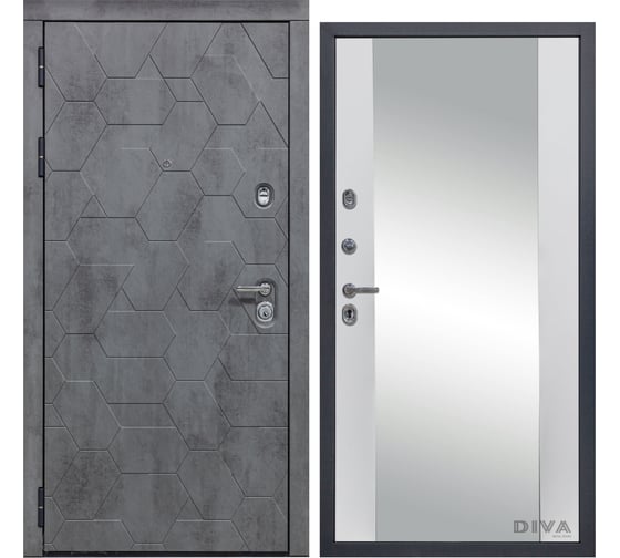 Дверь DIVA 51 Зеркало 2050x960 мм Левая Бетон темный - Д15 Белый софт УТ-00073583 1
