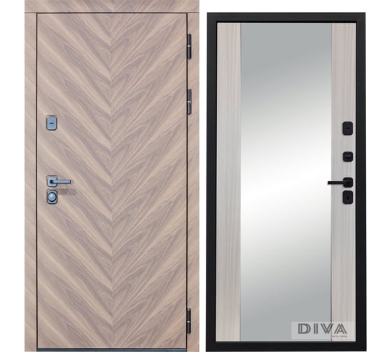 Дверь DIVA 98 Зеркало 2050x860 мм Правая Орех шоколадный - Д15 Сандал белый УТ-00075881 1