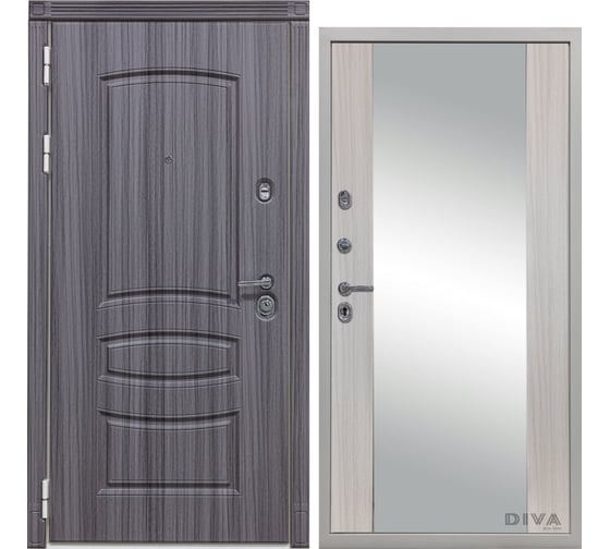 Дверь DIVA 42 Зеркало 2050x960 мм Левая Сандал серый - Д15 Сандал белый УТ-00075401 1